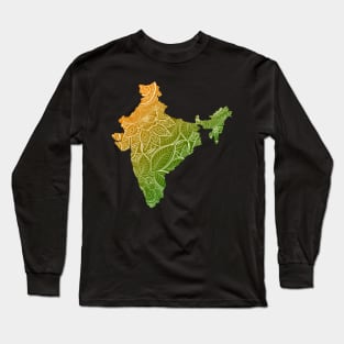 Colorful mandala art map of India with text in green and orange Long Sleeve T-Shirt
